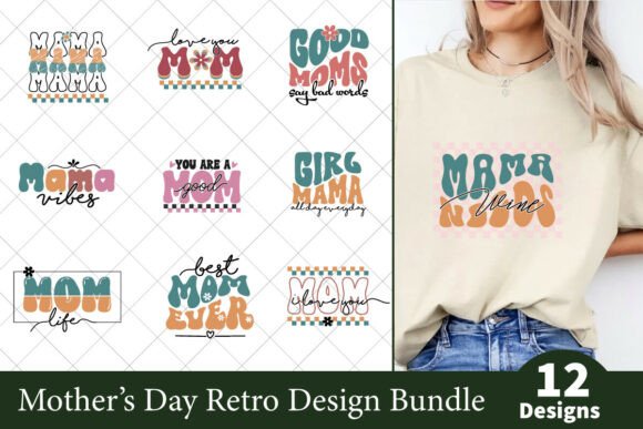 Mother's Day Retro T-shirt Design Bundle